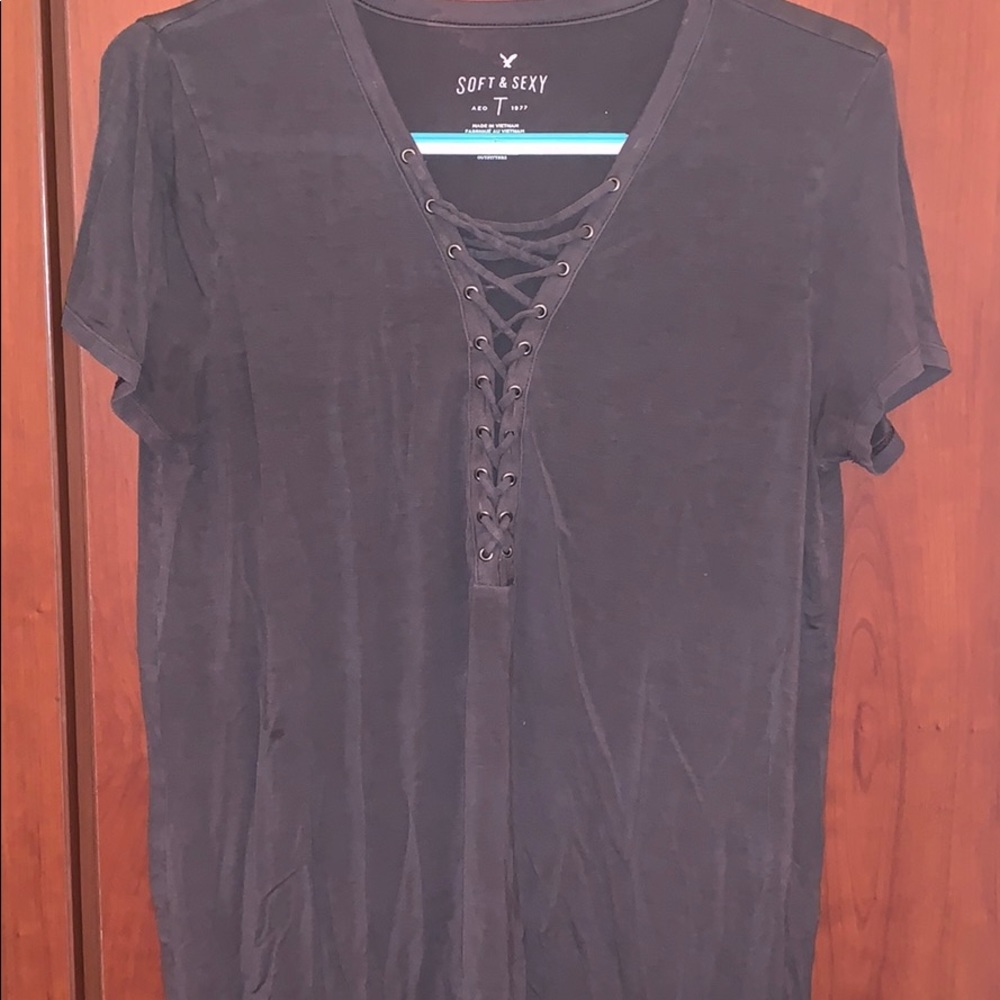 American Eagle Soft & Sexy lace-up v-neck